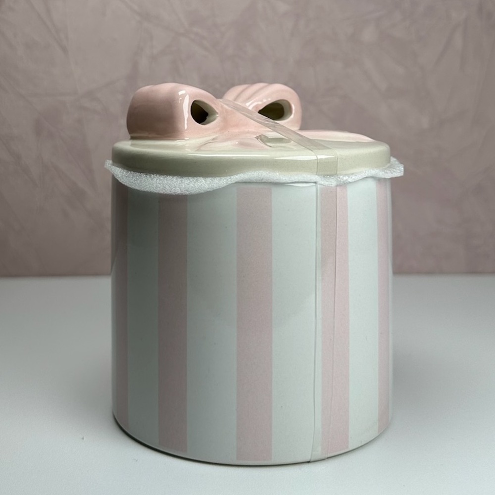 Striped Ceramic Jar with Pink Bow Lid - Picture 9 of 16